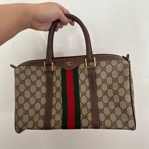 Vintage Gucci GG Supreme Web Boston Bag | Brown Monogram Canvas | Made in Italy